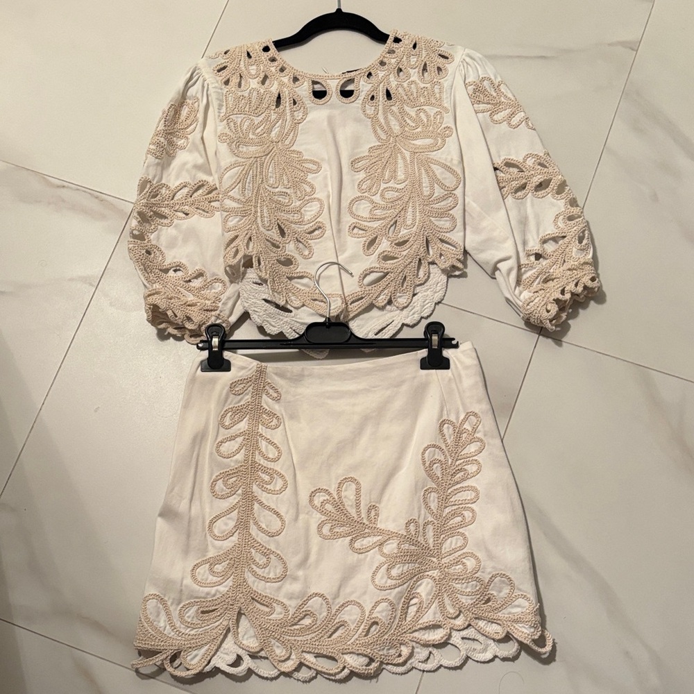 Maje Cream and Tan Mini top & skirt